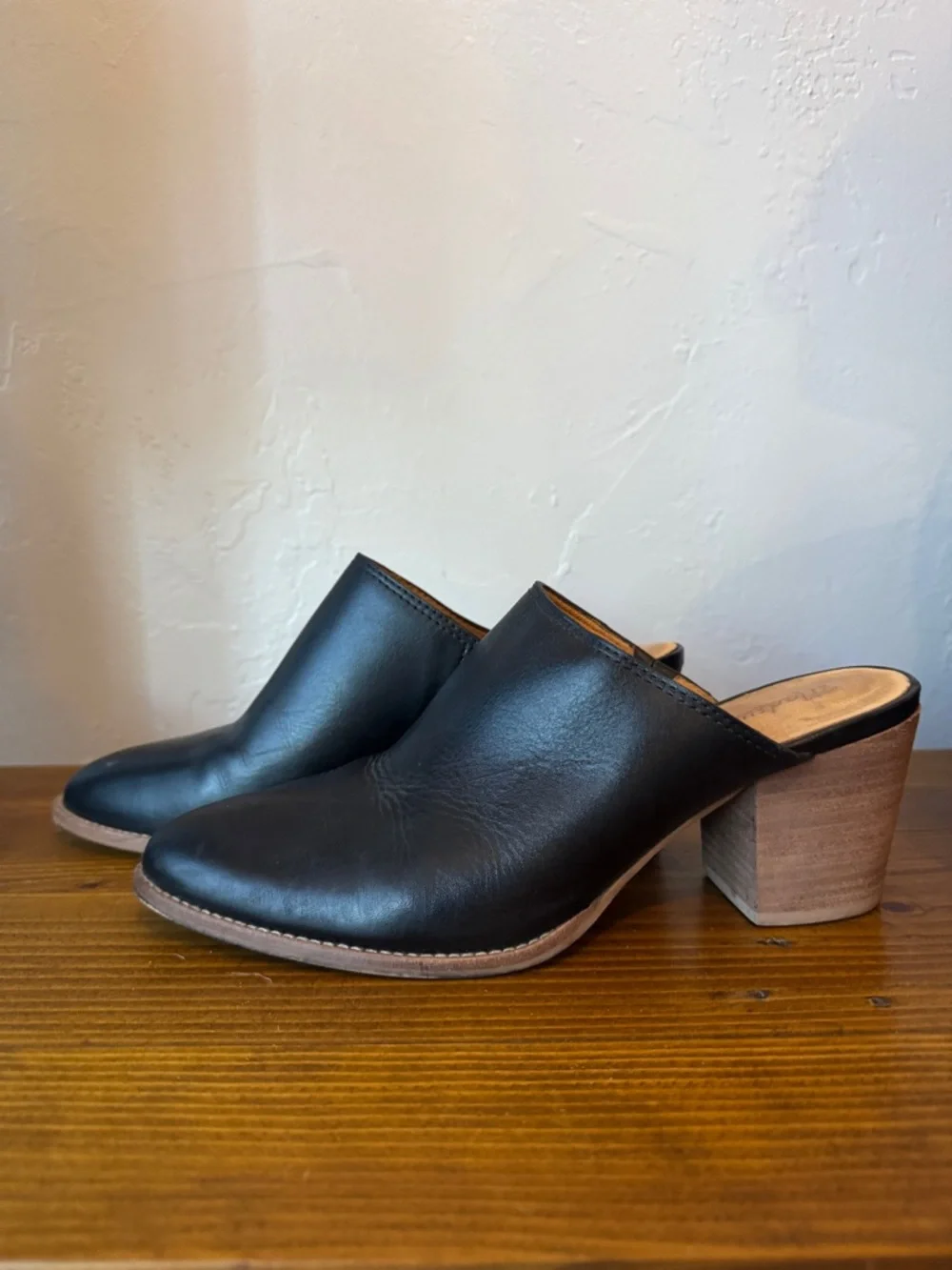 Madewell Black Leather Slip-On Mule Heels - Picture 1 of 4